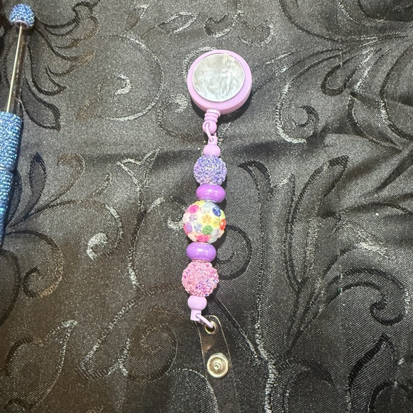 Vibrant Purple and Multicolor Beaded Badge Holder - Picture 2 of 5